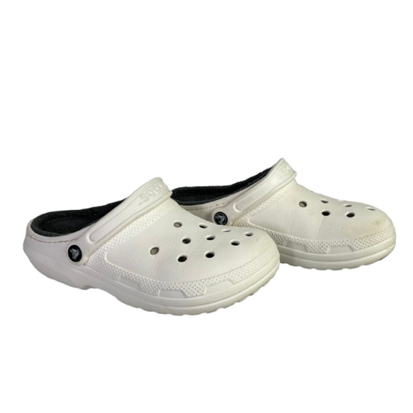Crocs Classic Lined Clogs Size Womens 9 Mens 7 White 203591 - Picture 1 of 12